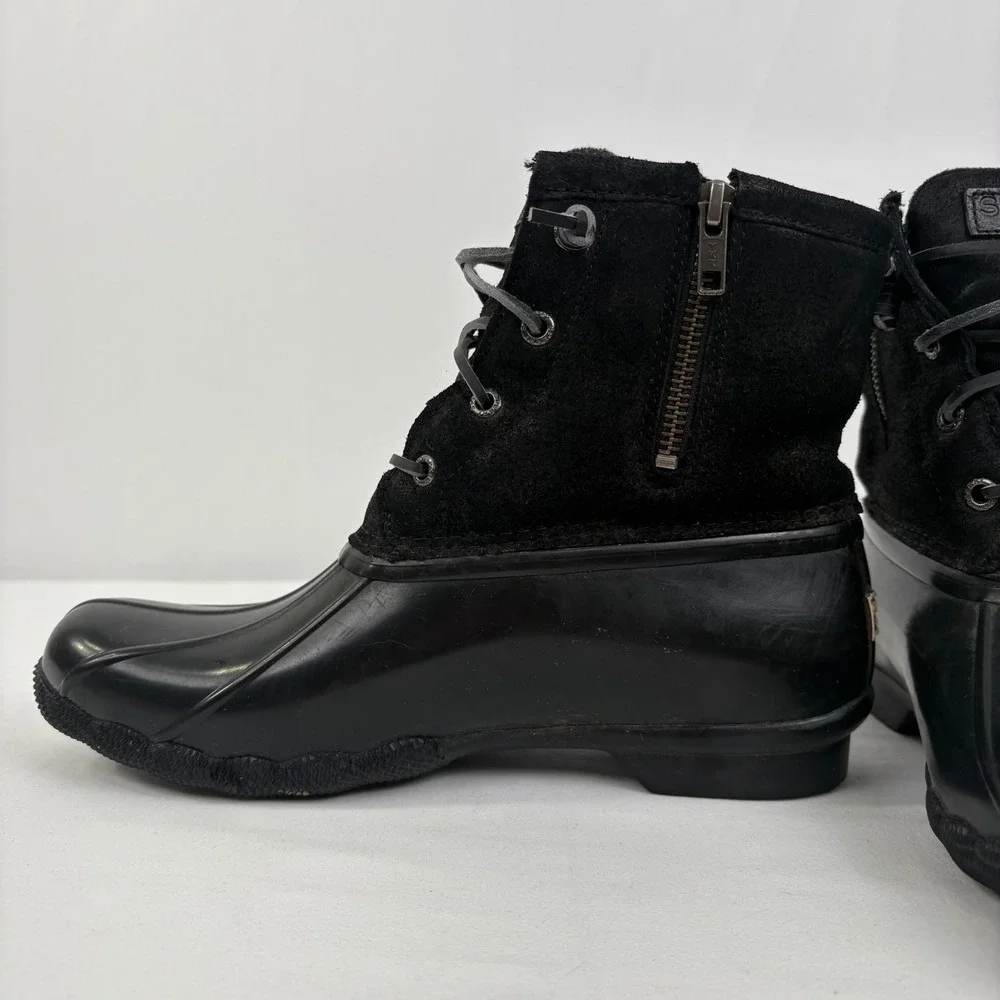 Sperry Women's Saltwater Black Suede Waterproof Duck Boots STS98304 Size 8.5